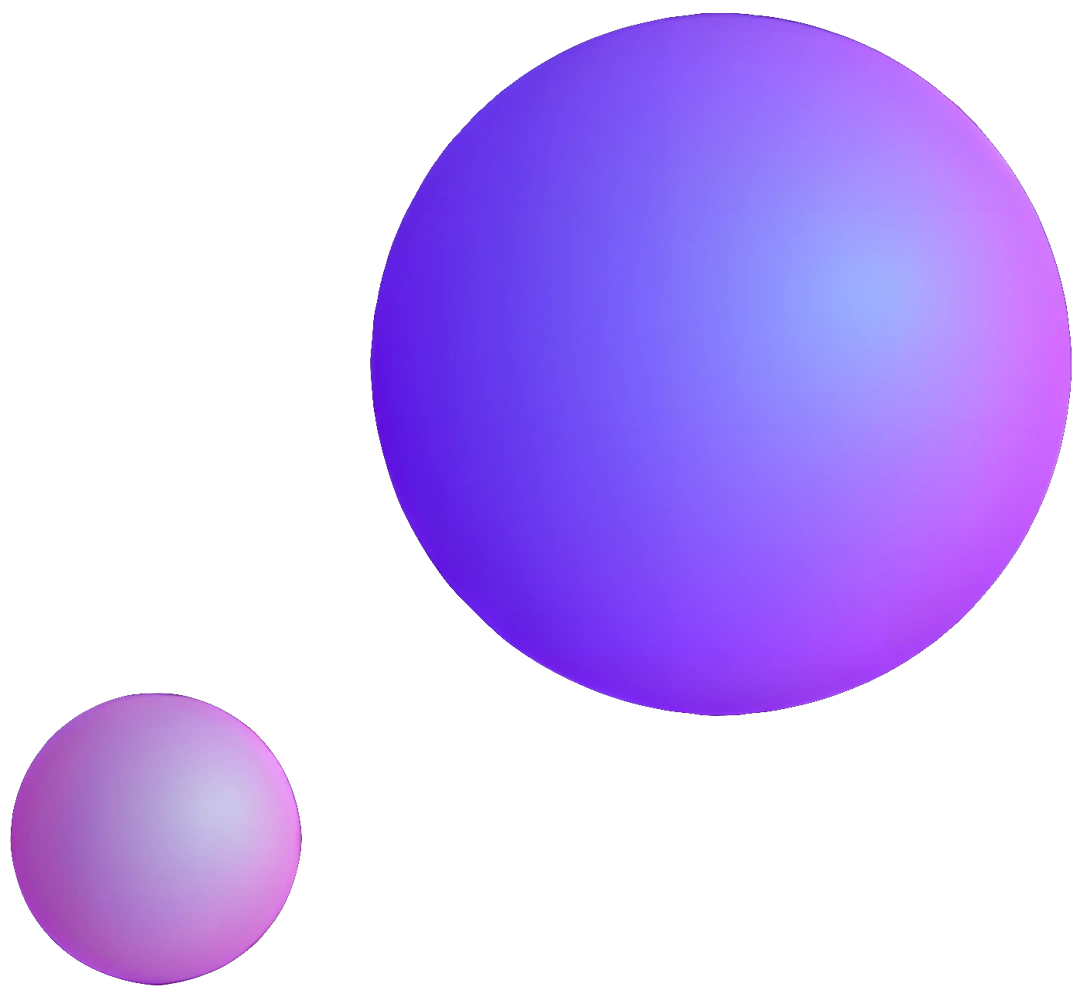 Two circles with gradient colors from blue to pink, one is three times bigger than the other and positioned on the top-right corner, while the smaller is positioned on the bottom left corner